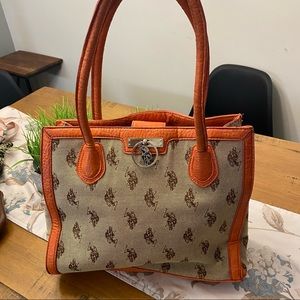 US Polo Assn Jacquard Fabric Tote w/ Orange Trim